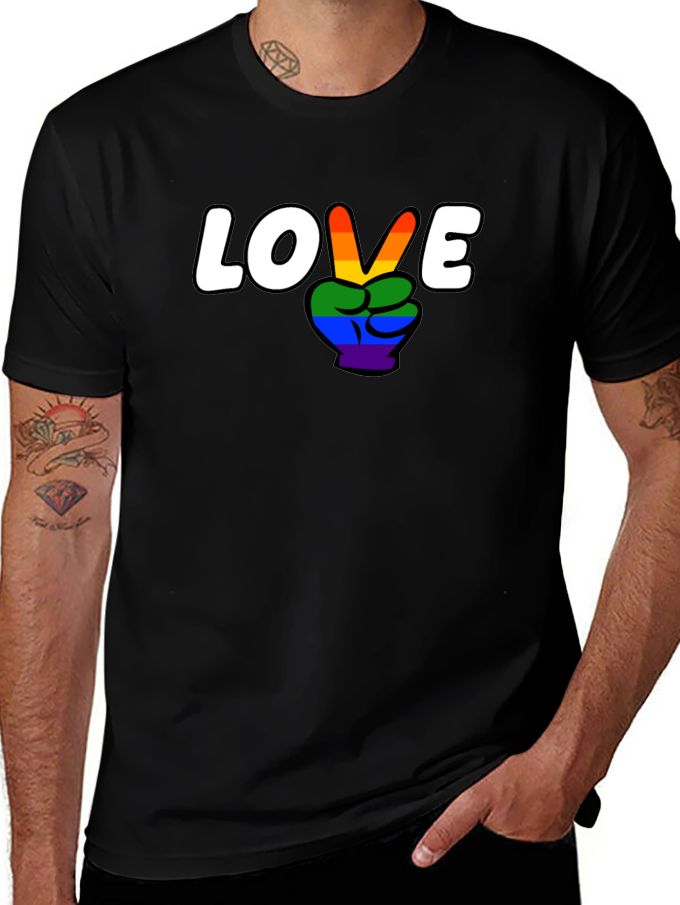 Love Wins Rainbow Peace Sign Graphic Tee