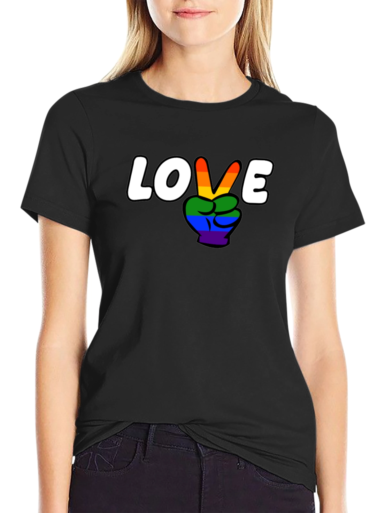 Love Wins Rainbow Peace Sign Graphic Tee