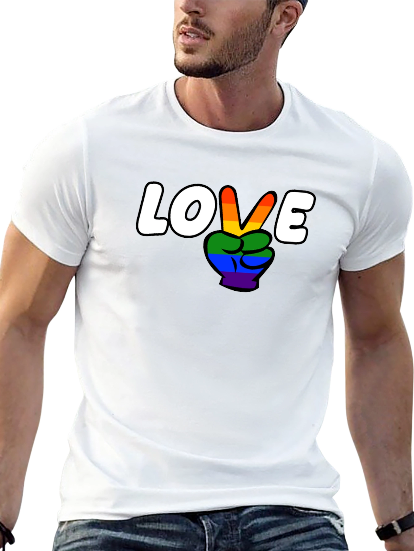 Love Wins Rainbow Peace Sign Graphic Tee