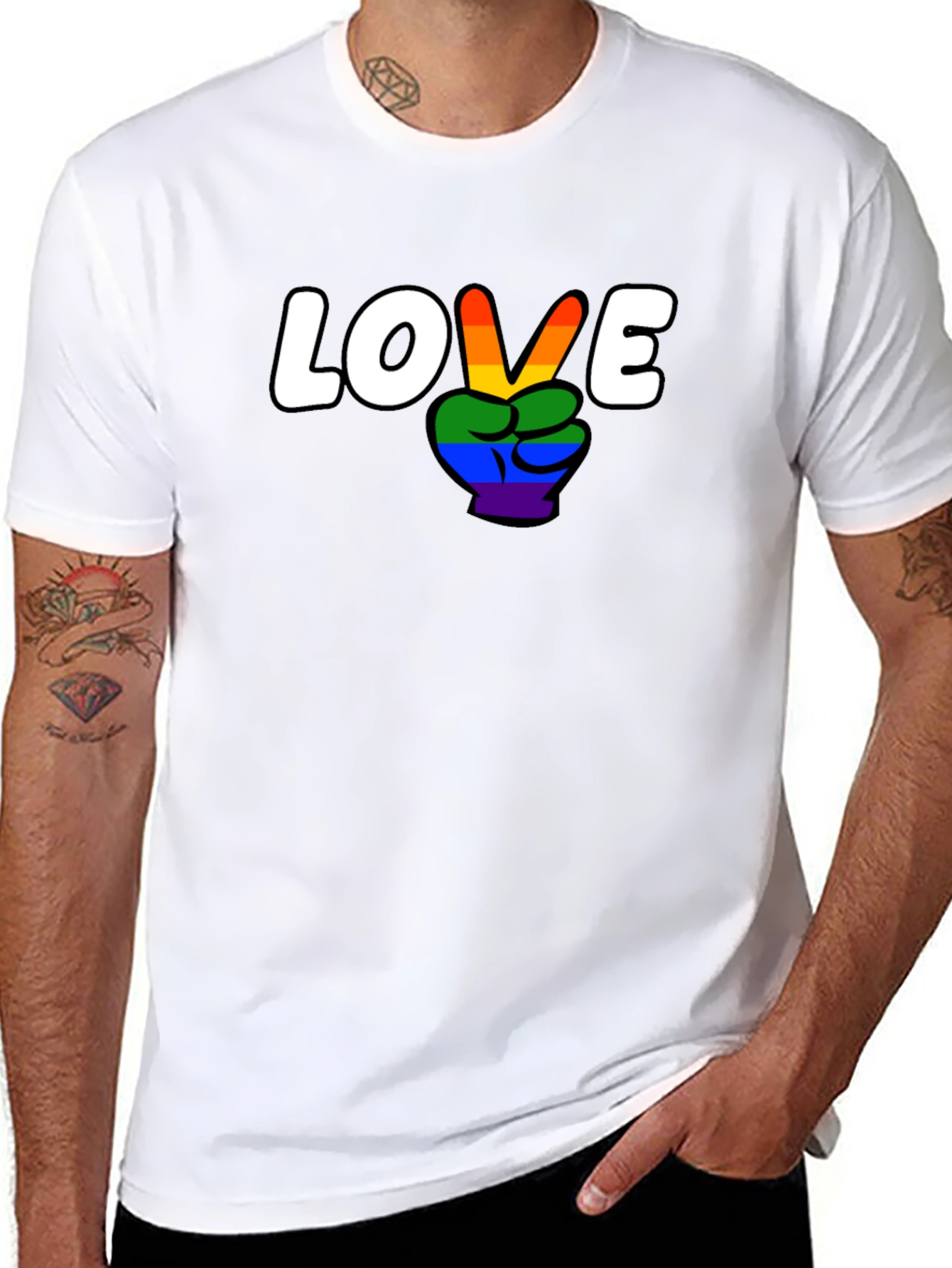 Love Wins Rainbow Peace Sign Graphic Tee