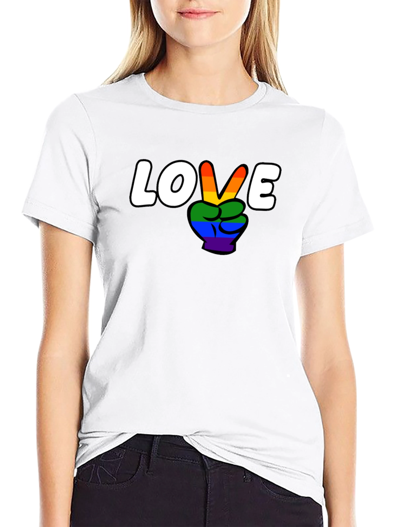 Love Wins Rainbow Peace Sign Graphic Tee