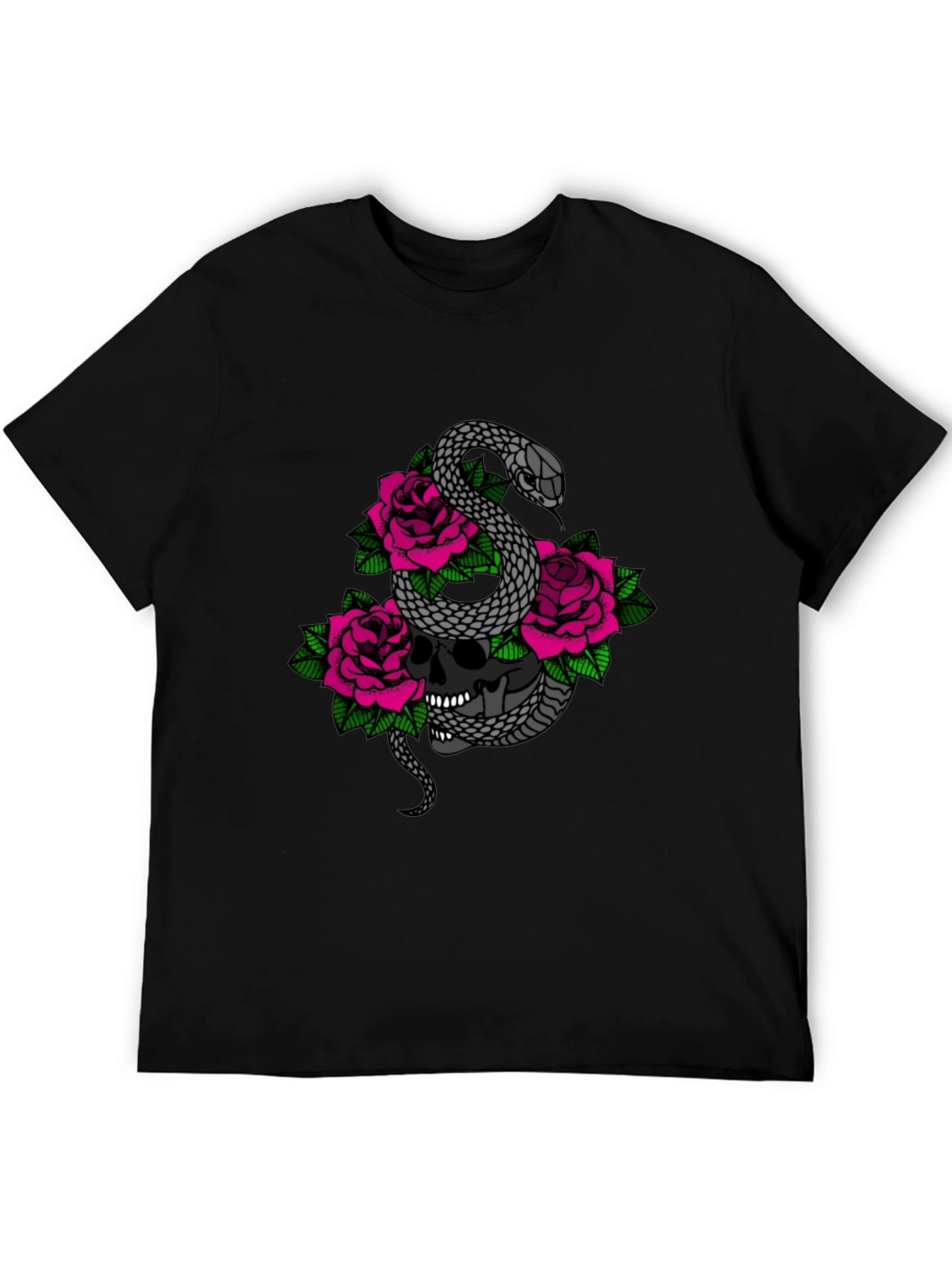 Skull Snake and Roses Graphic T-Shirt