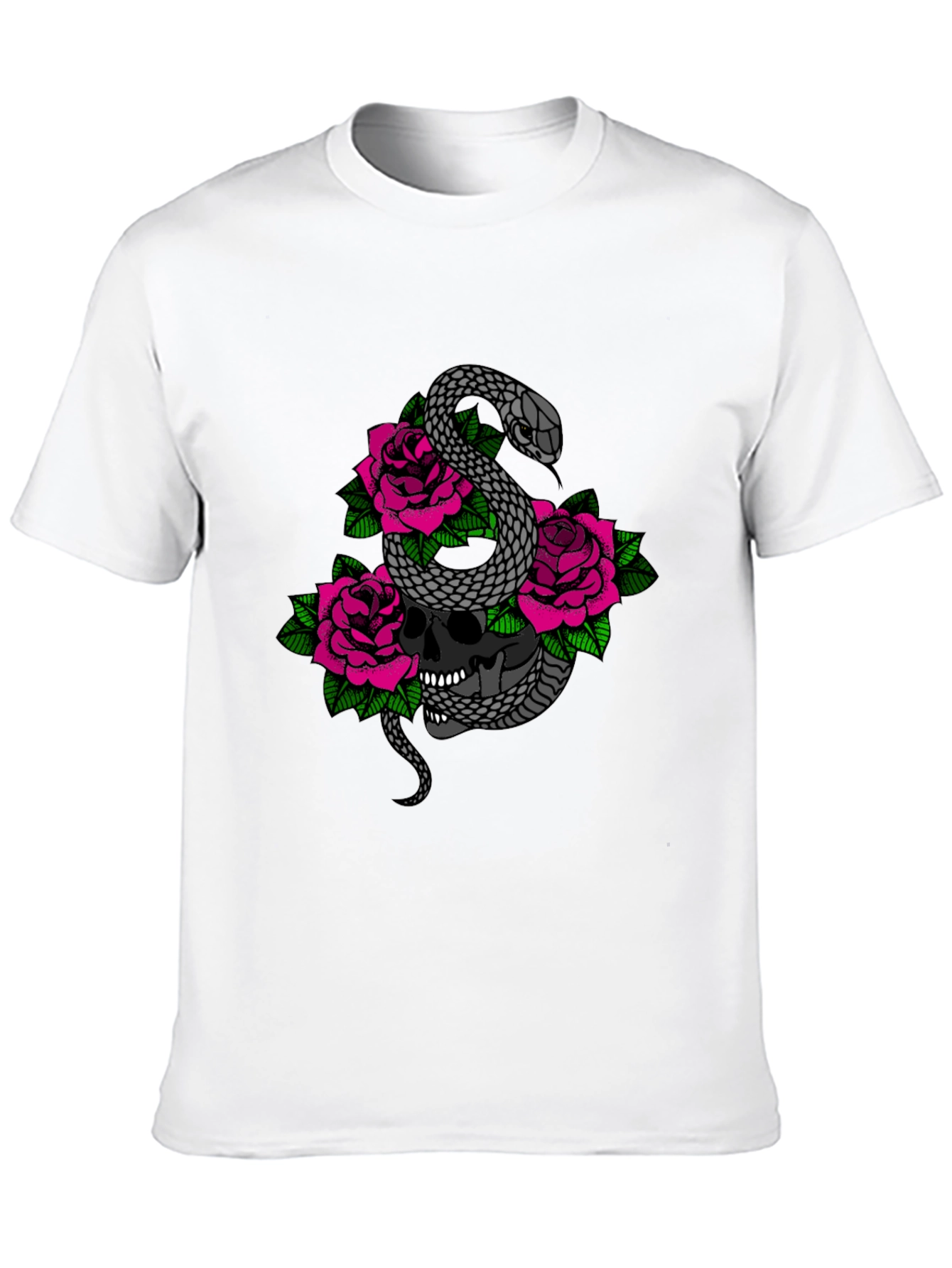 Skull Snake and Roses Graphic T-Shirt