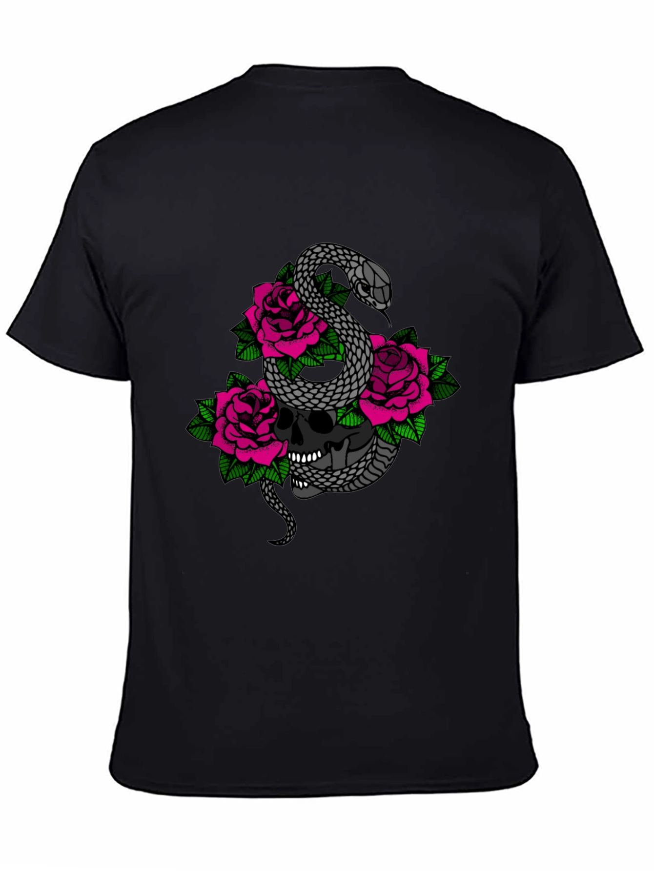 Skull Snake and Roses Graphic T-Shirt
