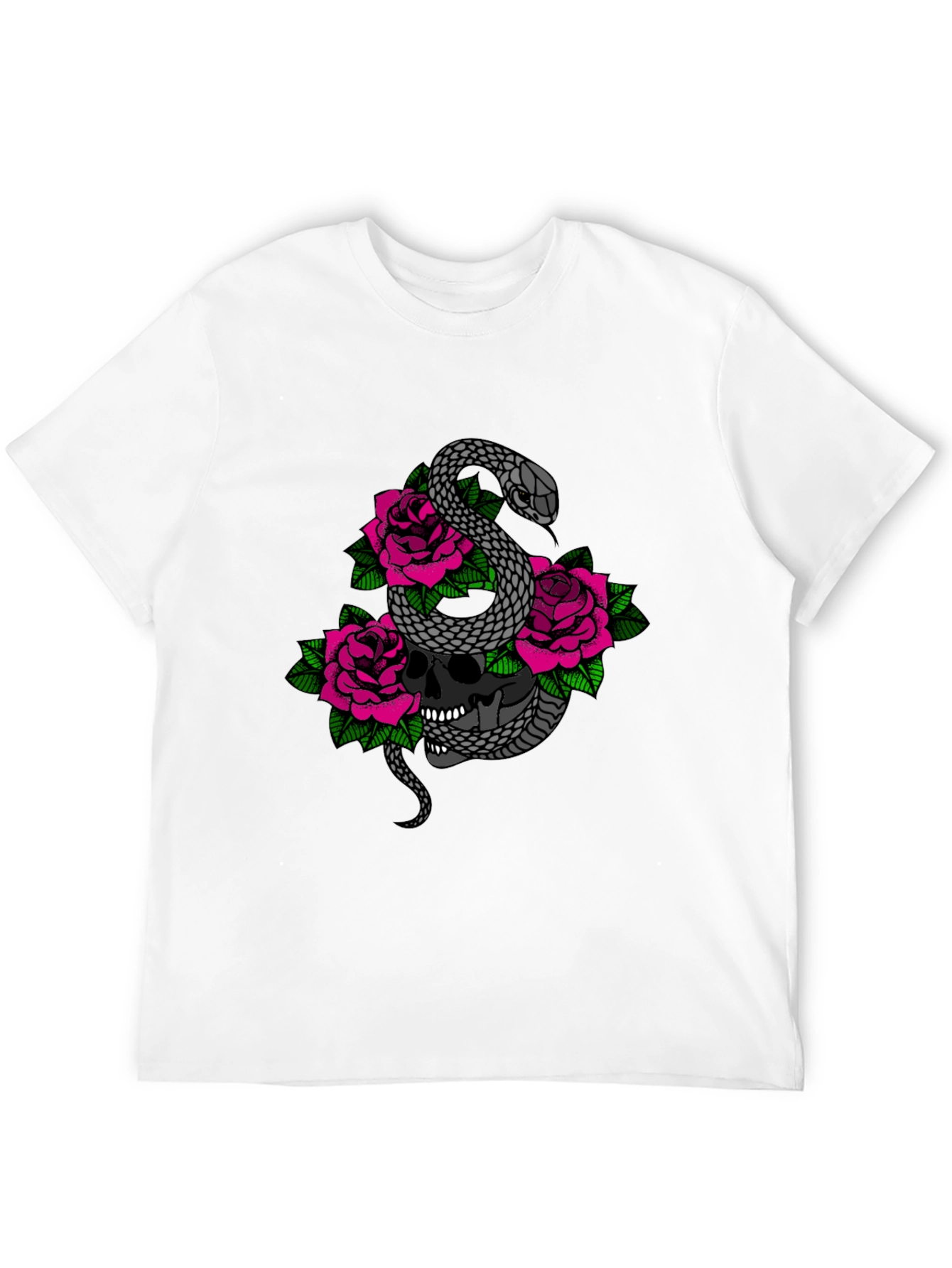 Skull Snake and Roses Graphic T-Shirt