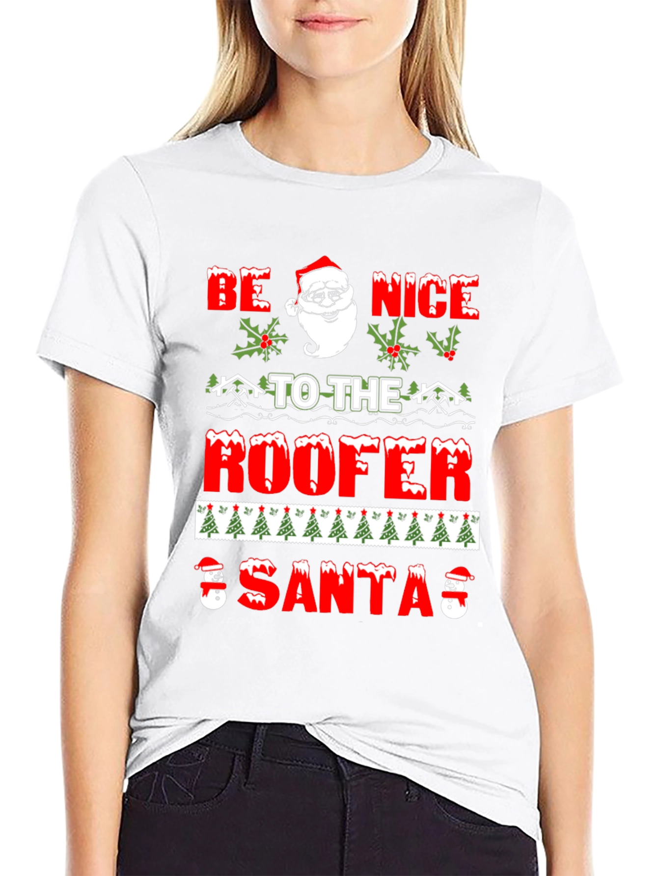 Be Nice To The Roofer Santa Christmas Graphic T-Shirt
