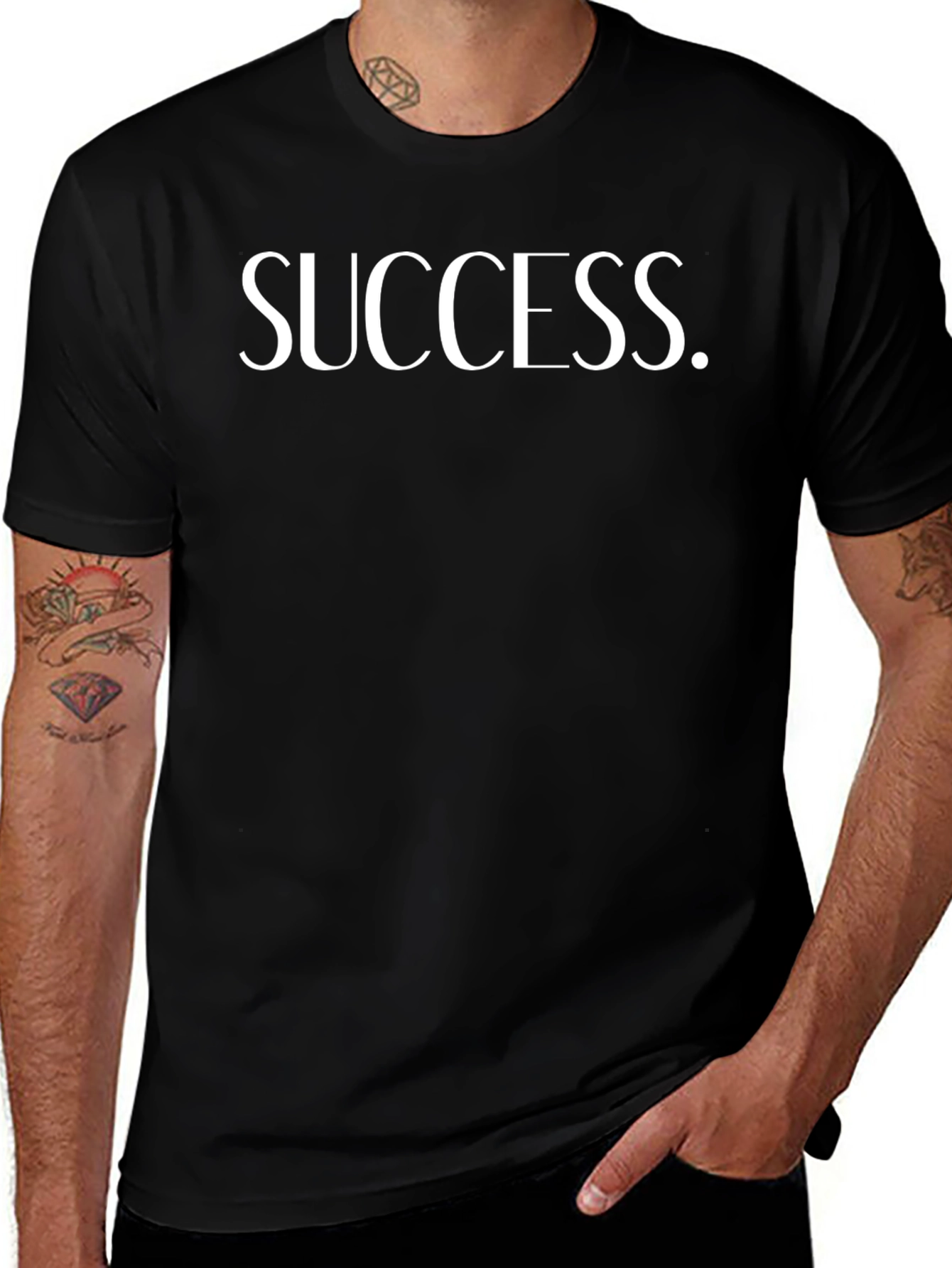Success Graphic Print Crew Neck T-Shirt - Black