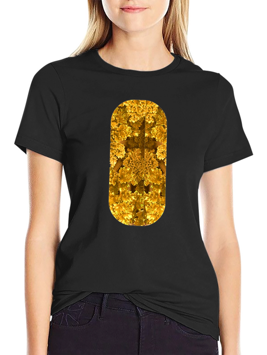 Golden Fractal Print Black T-Shirt