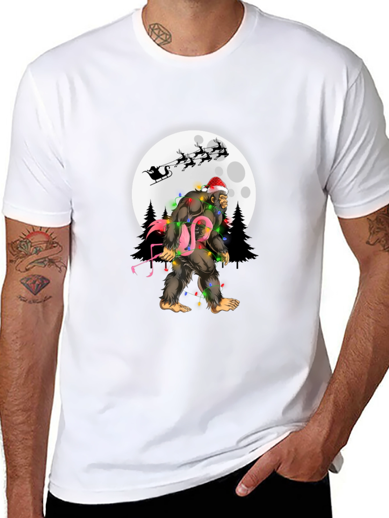 Sasquatch Flamingo Christmas T-Shirt
