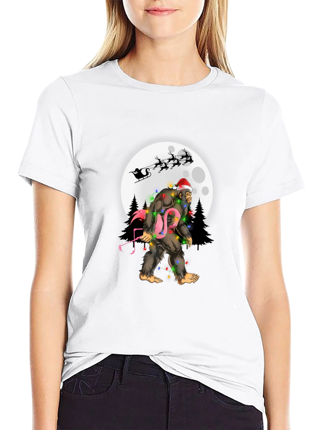 Sasquatch Flamingo Christmas T-Shirt