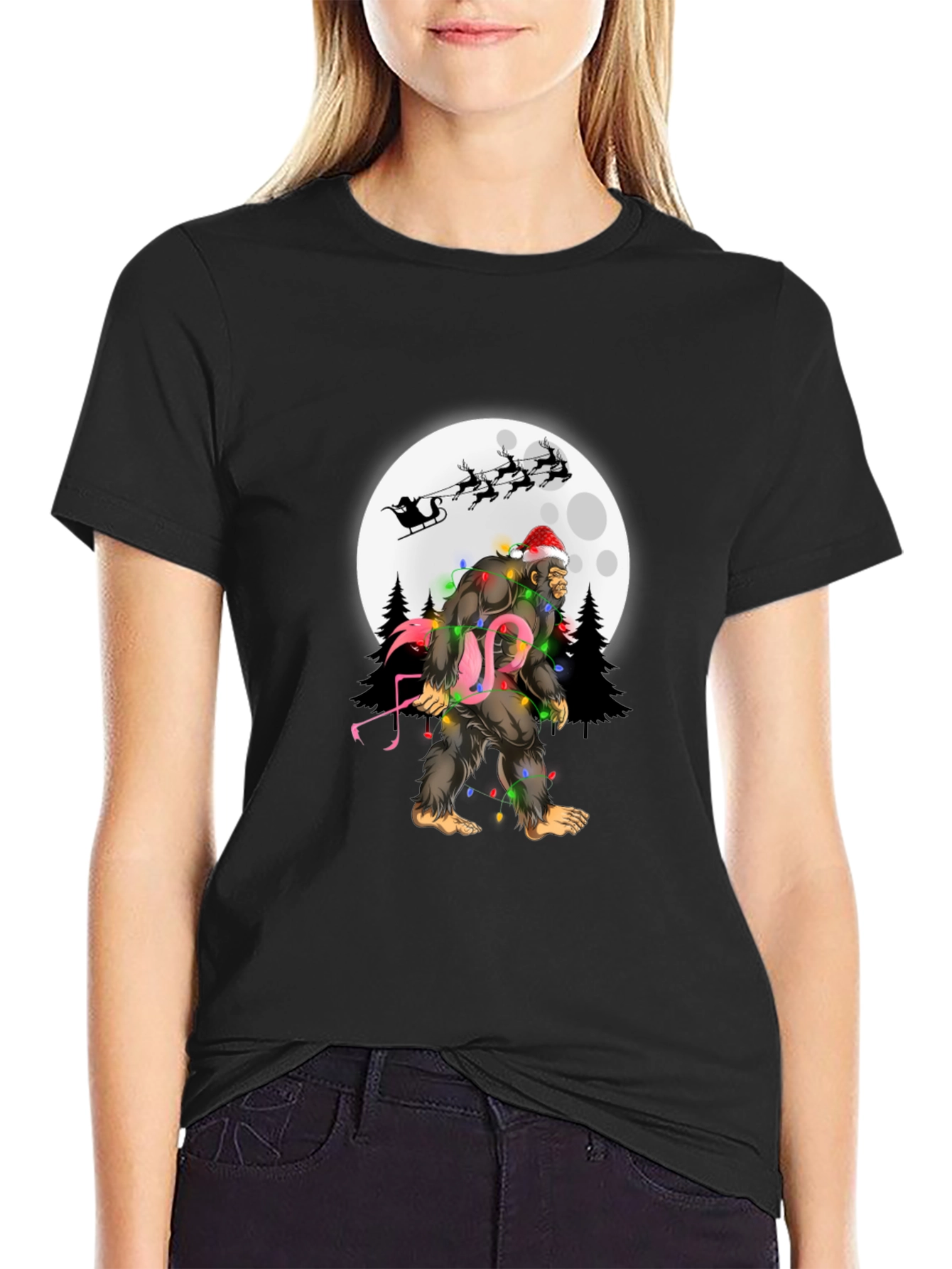 Sasquatch Flamingo Christmas T-Shirt