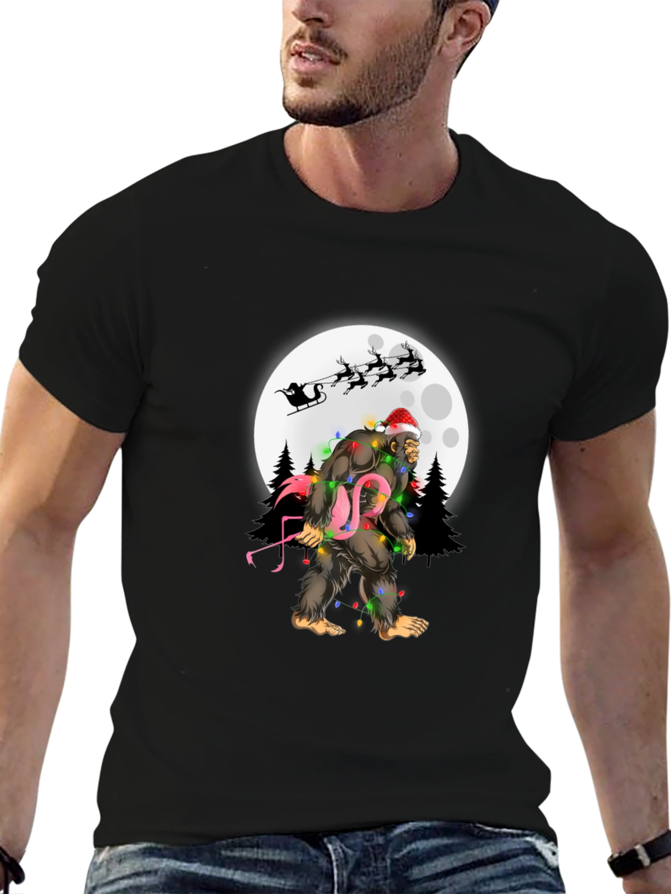 Sasquatch Flamingo Christmas T-Shirt