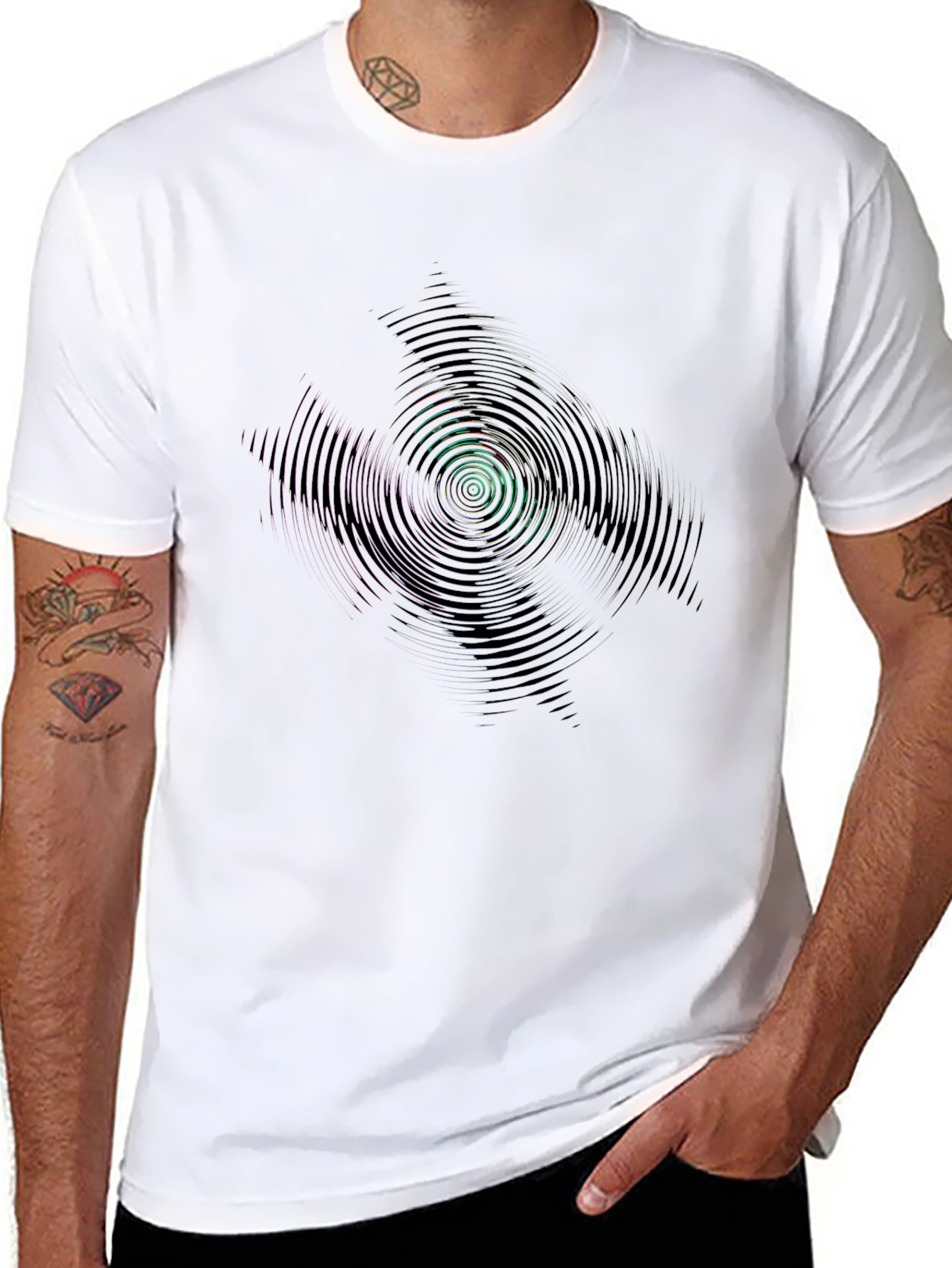 Abstract Vortex Graphic Tee - Black Cotton T-Shirt