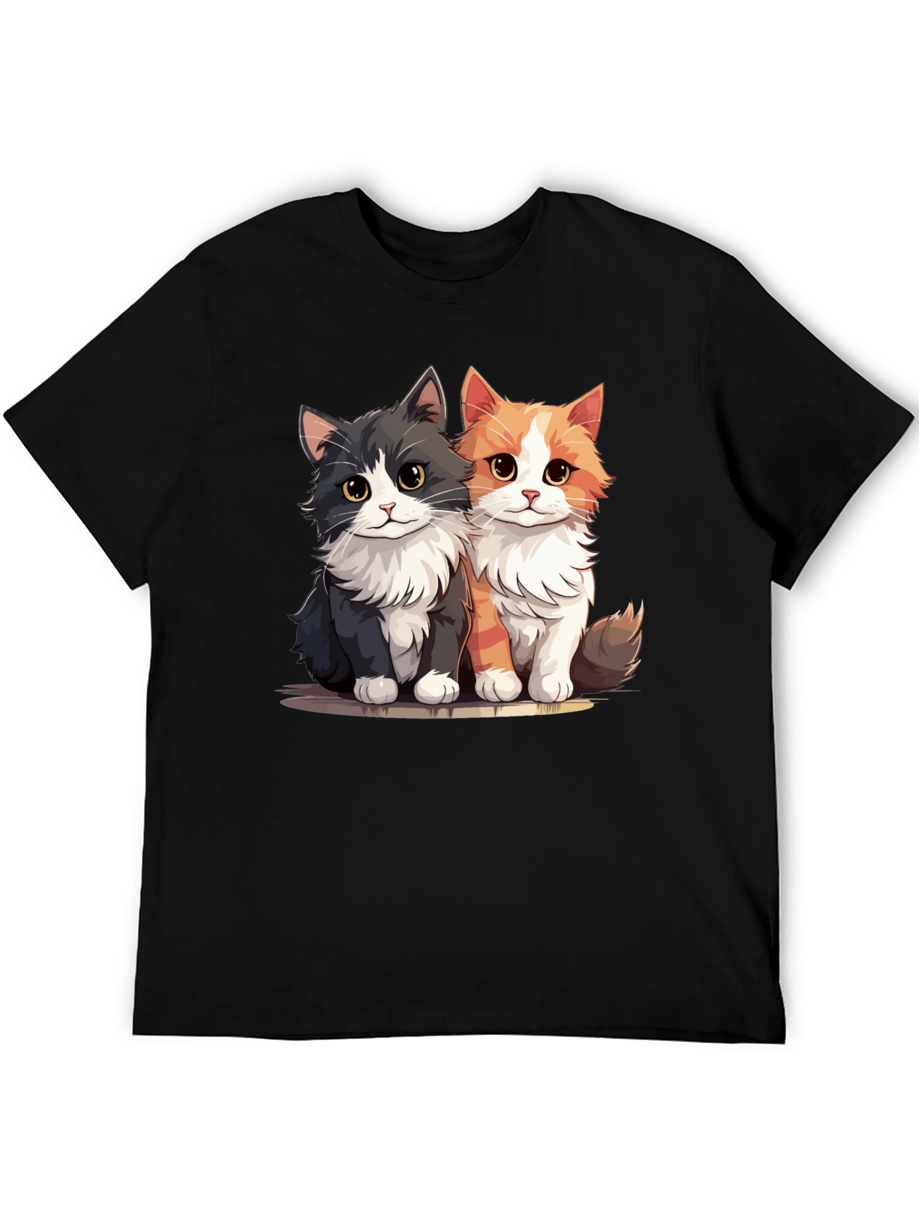 Cute Cartoon Cats Graphic Black T-Shirt