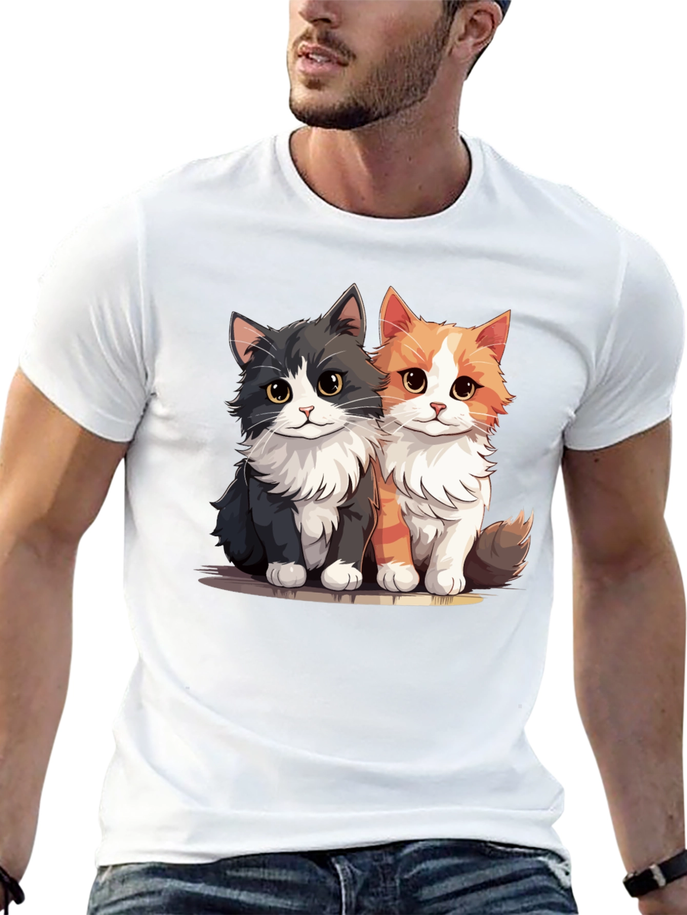 Cute Cartoon Cats Graphic Black T-Shirt