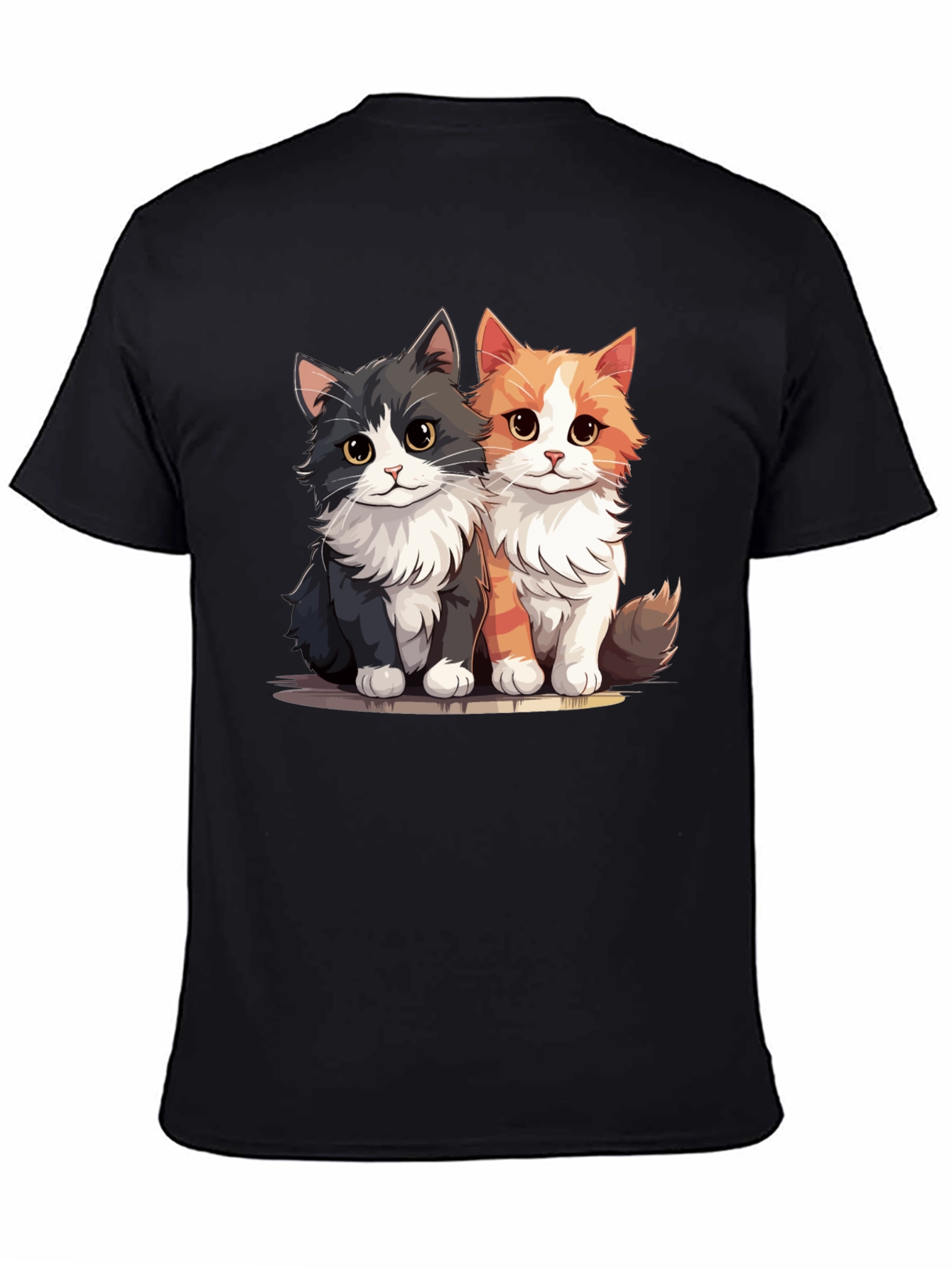 Cute Cartoon Cats Graphic Black T-Shirt