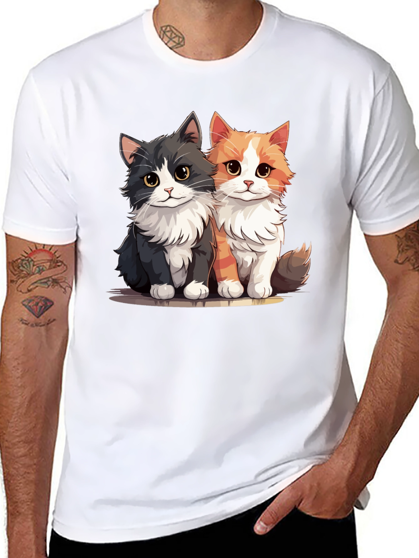 Cute Cartoon Cats Graphic Black T-Shirt
