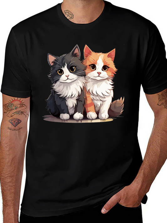 Cute Cartoon Cats Graphic Black T-Shirt