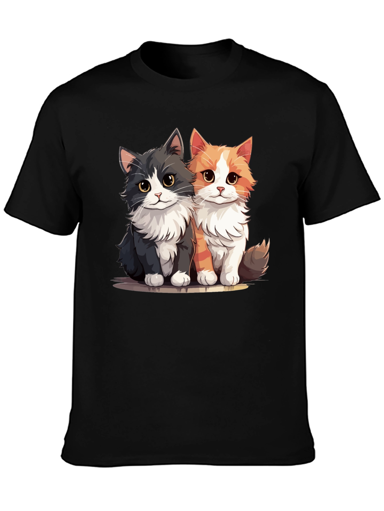 Cute Cartoon Cats Graphic Black T-Shirt