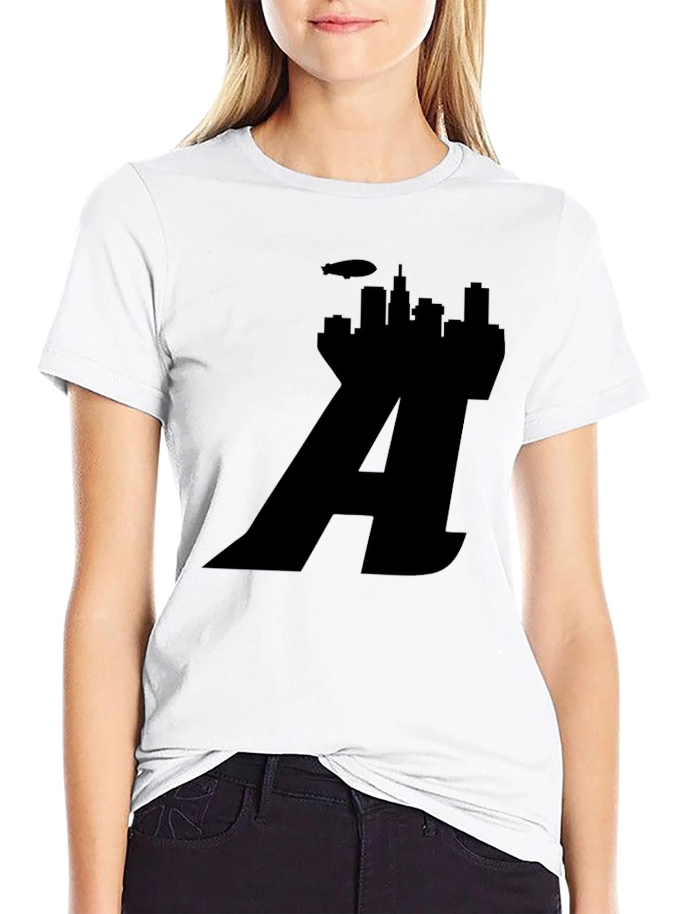 Chicago Skyline Letter A Black T-Shirt