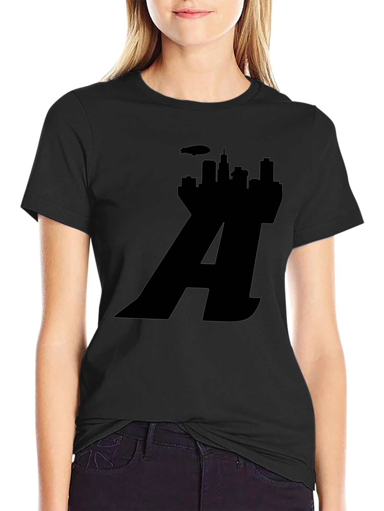Chicago Skyline Letter A Black T-Shirt