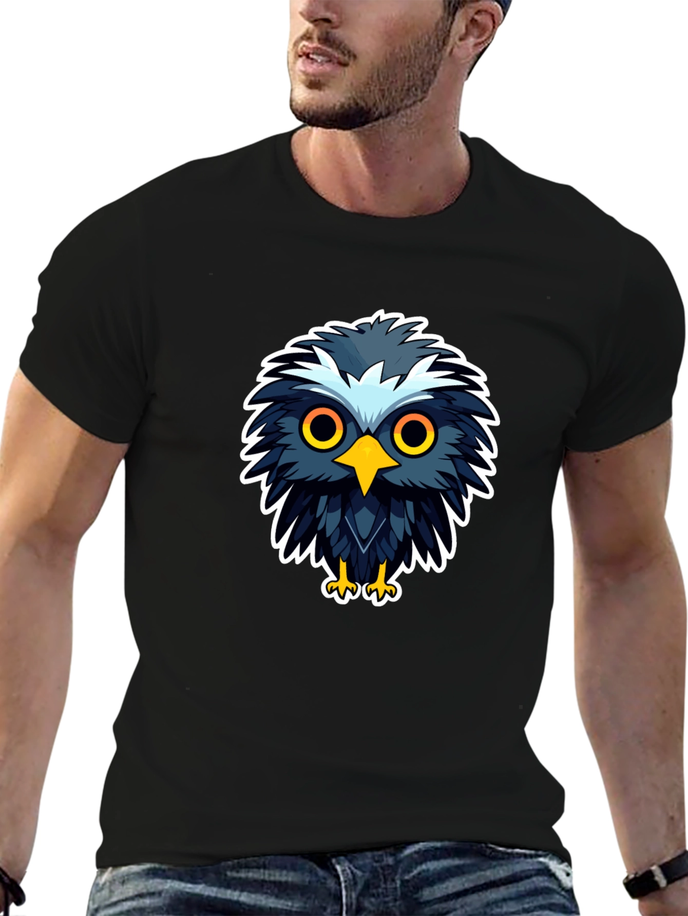 Cool Cartoon Owl Graphic Black T-Shirt