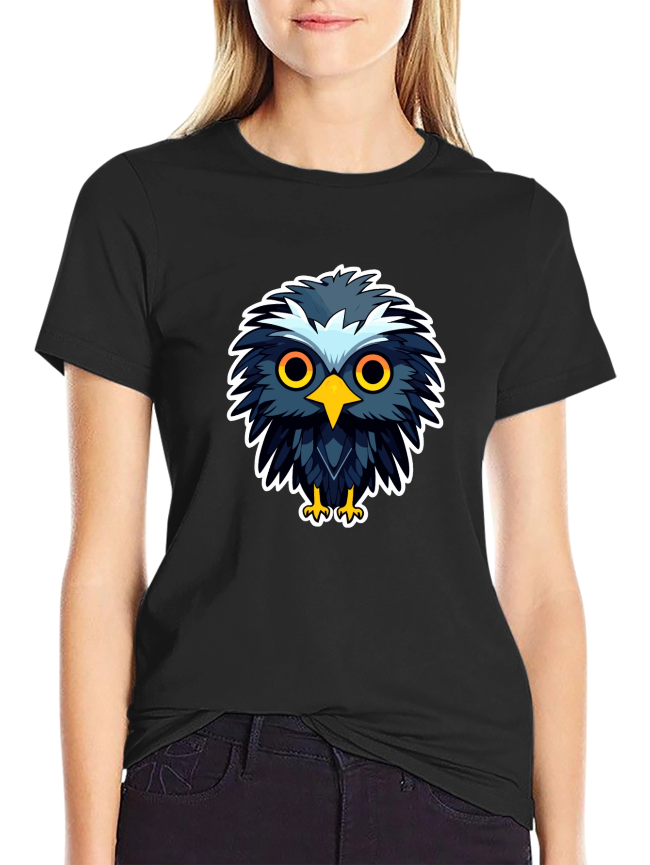 Cool Cartoon Owl Graphic Black T-Shirt