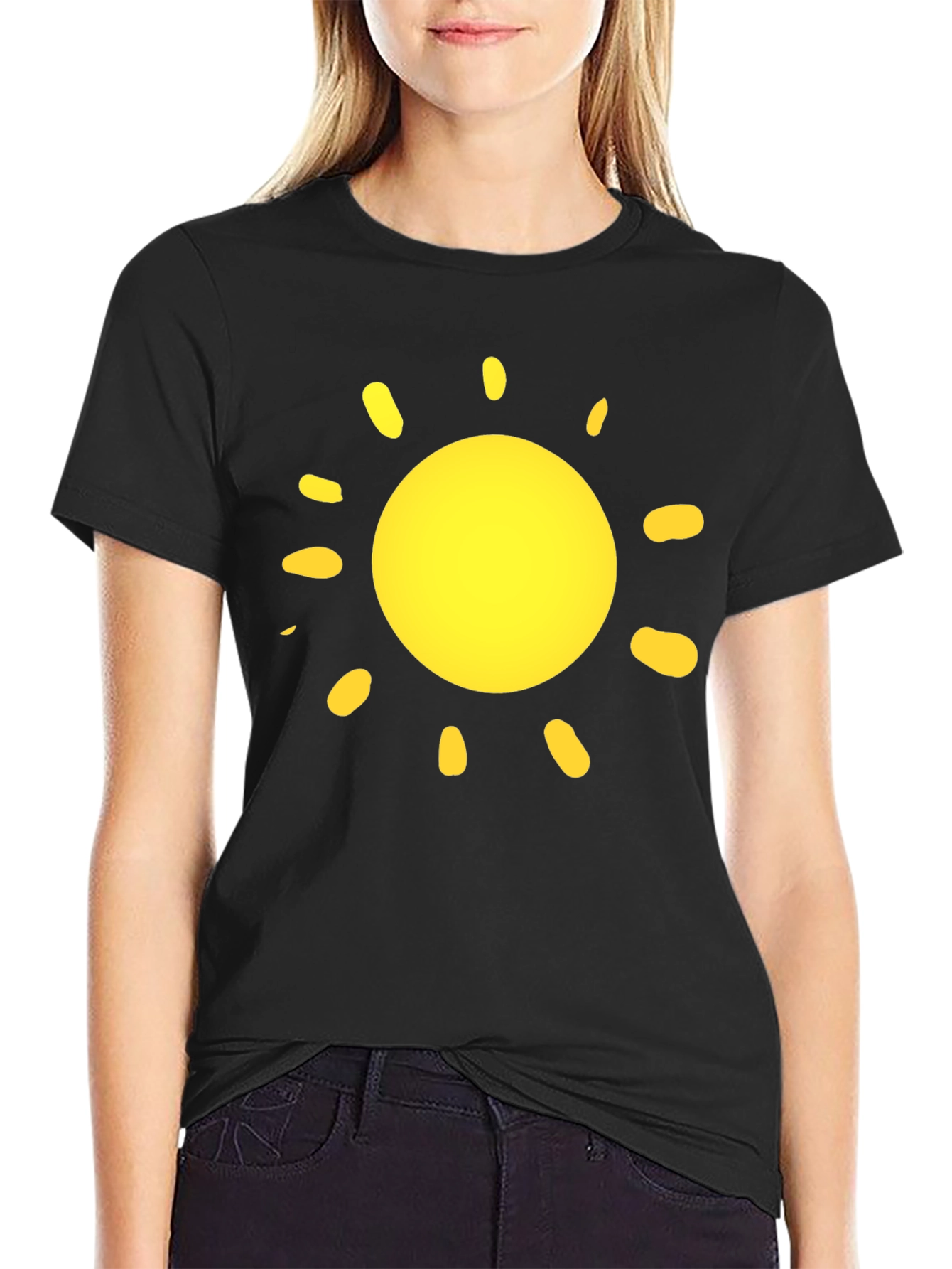 Sunny Day T-Shirt - Black Cotton Crew Neck