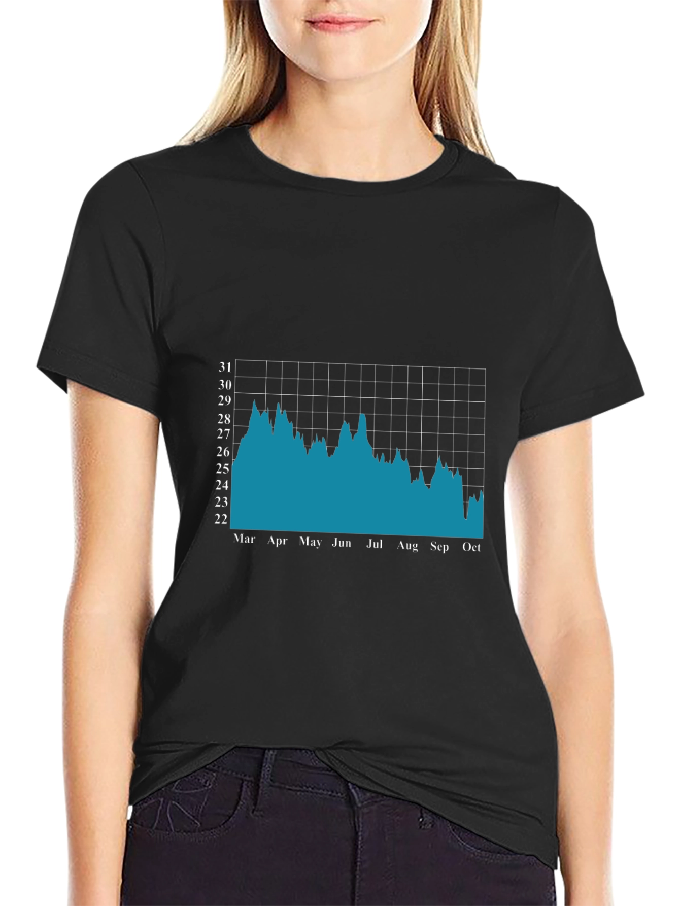 Mens Black T-Shirt with Stock Market Chart