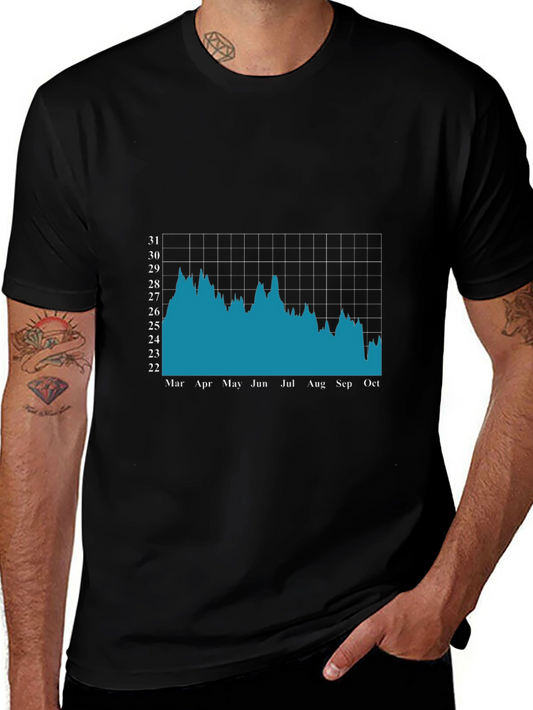 Mens Black T-Shirt with Stock Market Chart