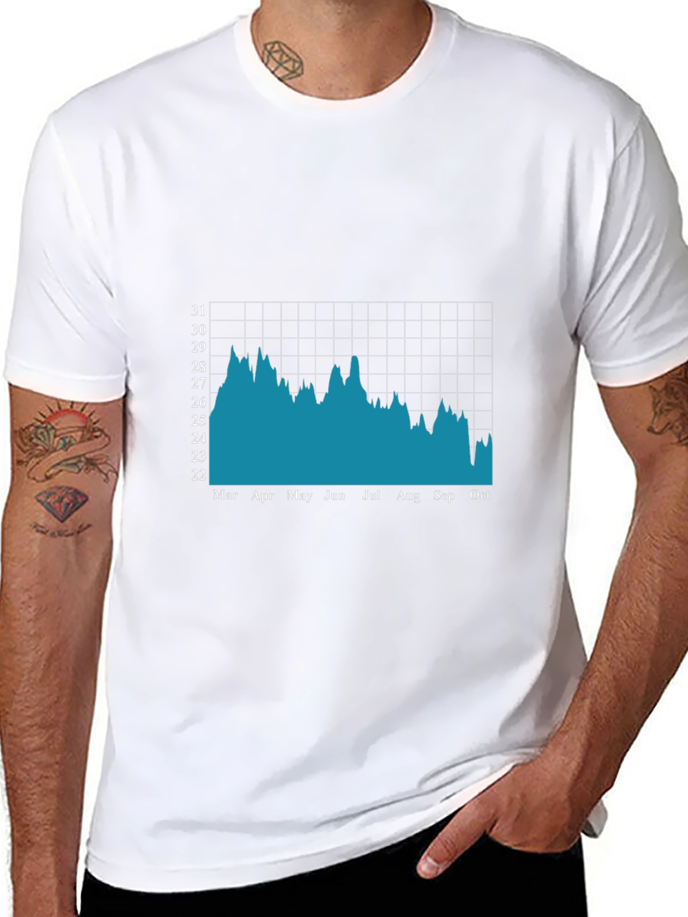 Mens Black T-Shirt with Stock Market Chart