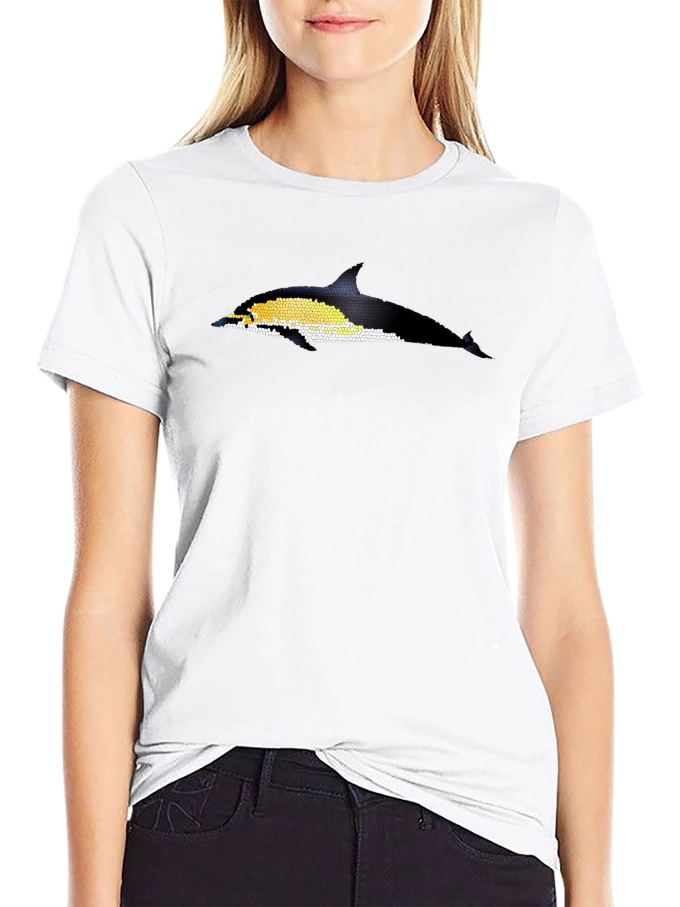 Black T-Shirt with Dolphin Mosaic