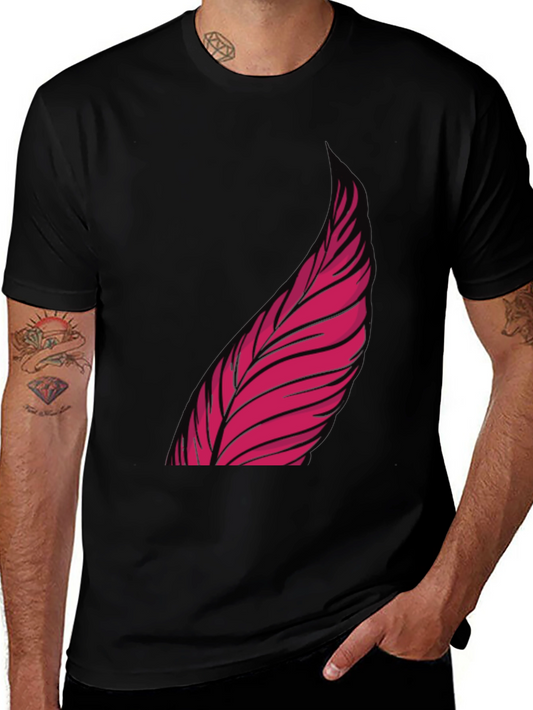 Mens Black Graphic Tee - Pink Feather Design