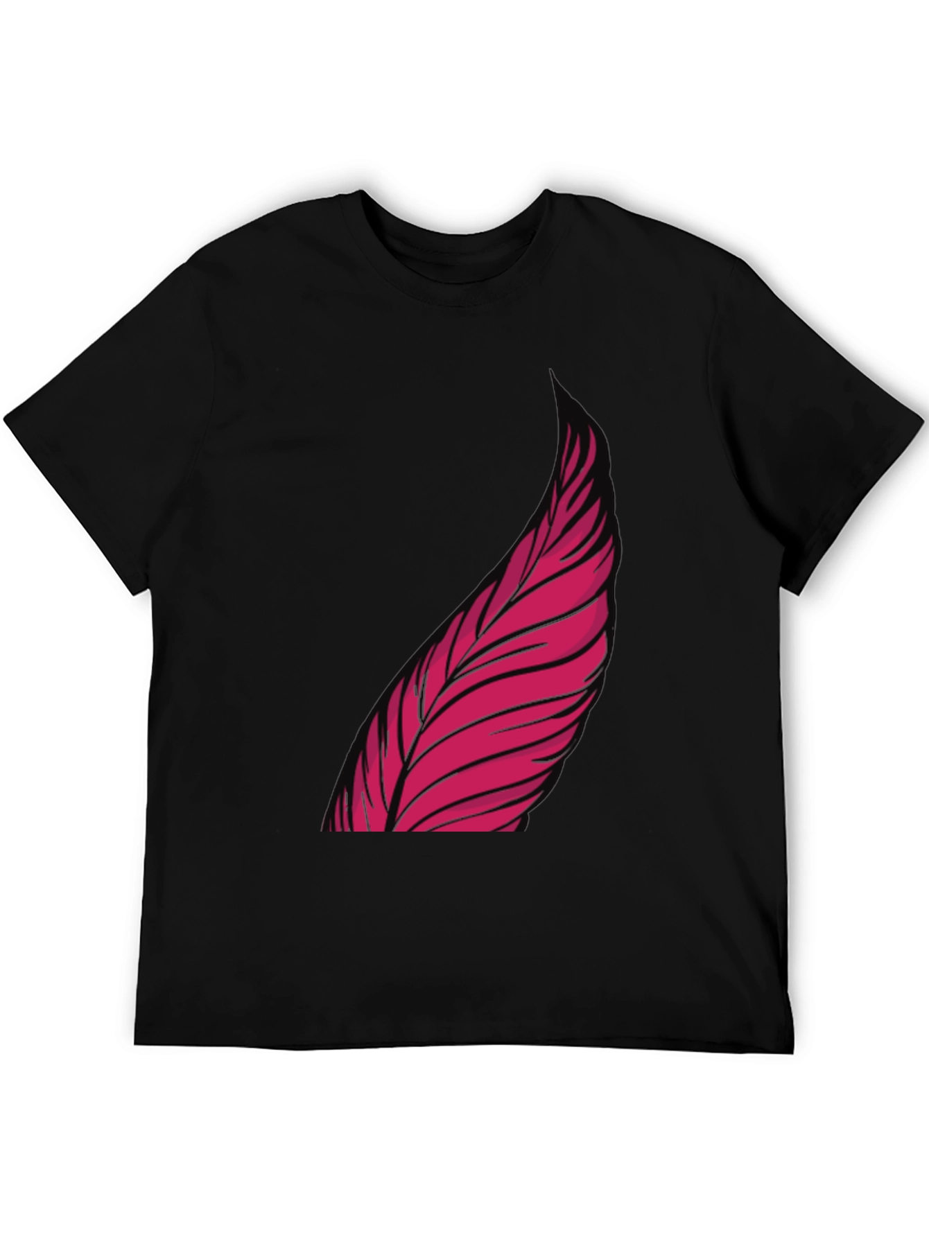 Mens Black Graphic Tee - Pink Feather Design