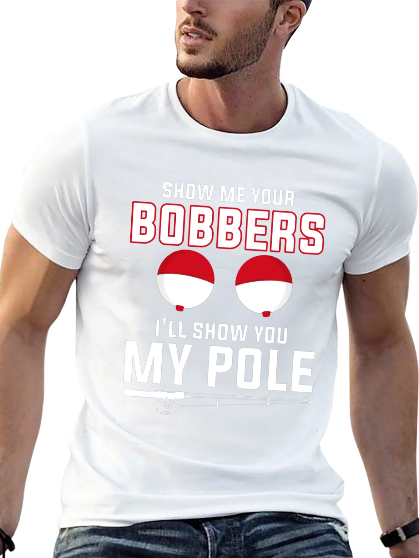Funny Fishing Bobbers and Pole Black T-Shirt