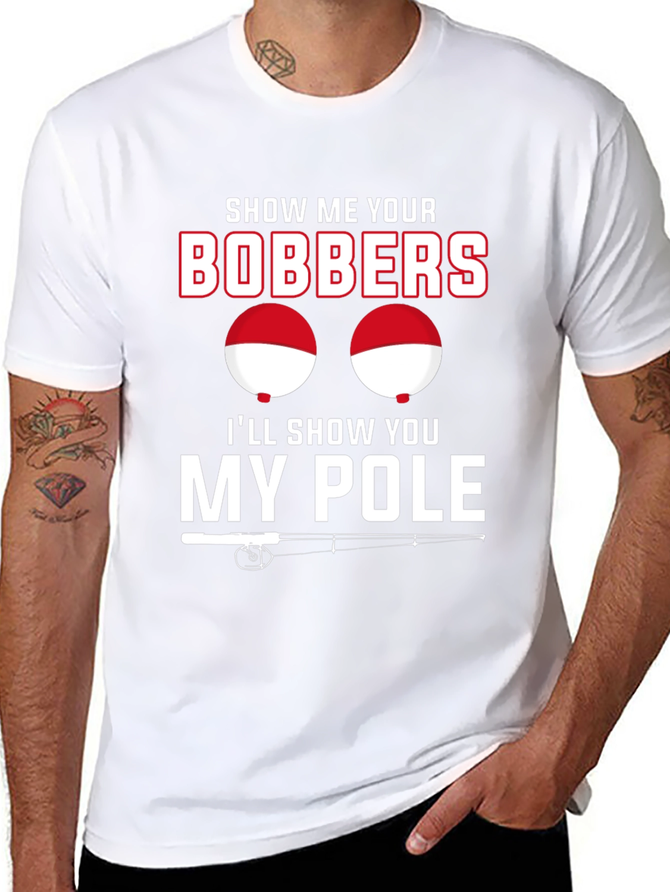 Funny Fishing Bobbers and Pole Black T-Shirt