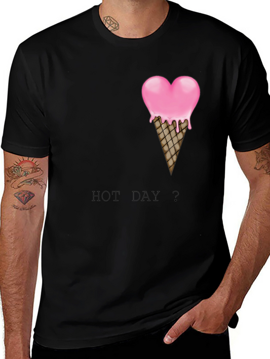 Heart Ice Cream Cone Graphic Black T-Shirt