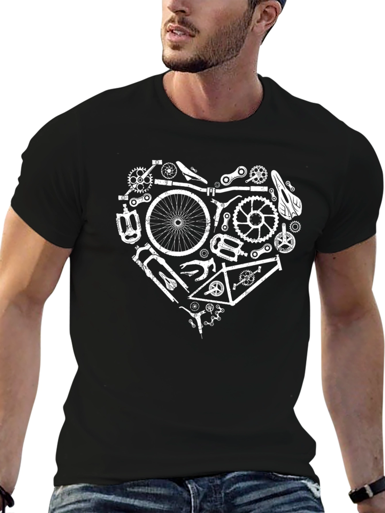 Bike Parts Heart Graphic T-Shirt - Cycling Enthusiast Tee