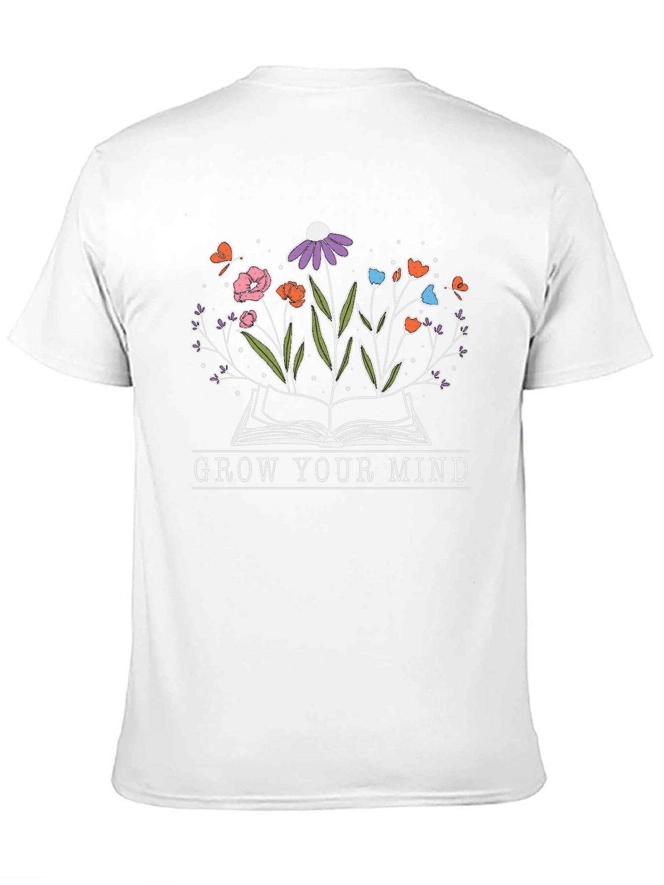 Grow Your Mind Book and Flowers T-Shirt