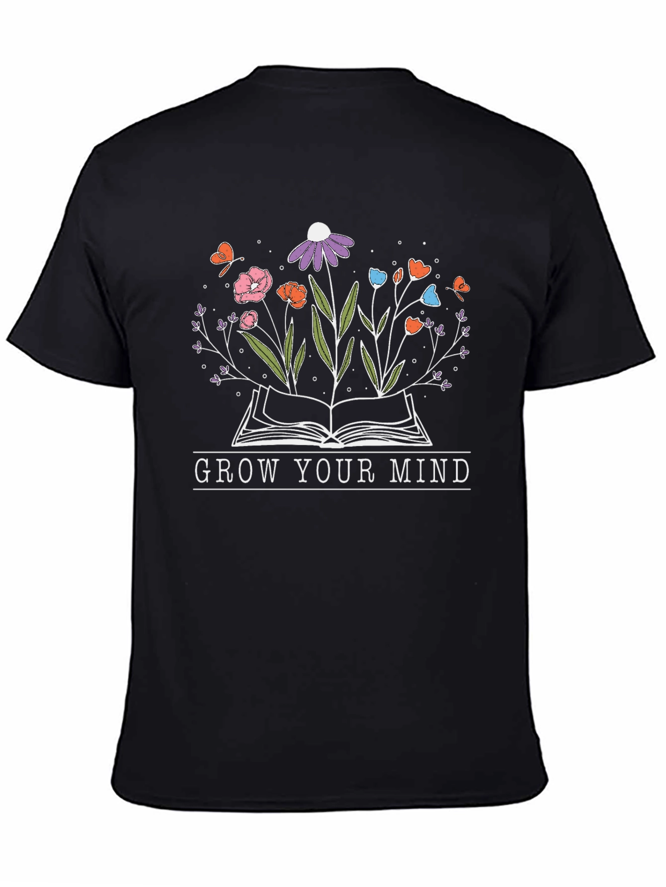 Grow Your Mind Book and Flowers T-Shirt