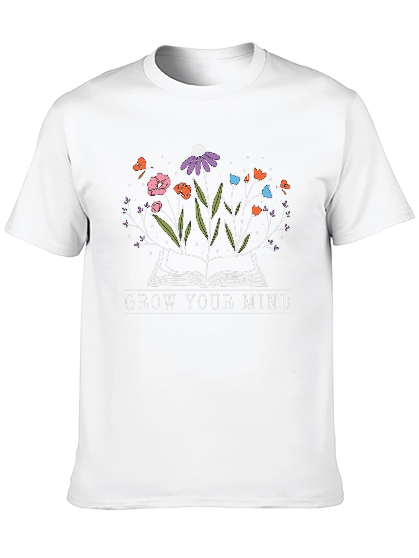 Grow Your Mind Book and Flowers T-Shirt