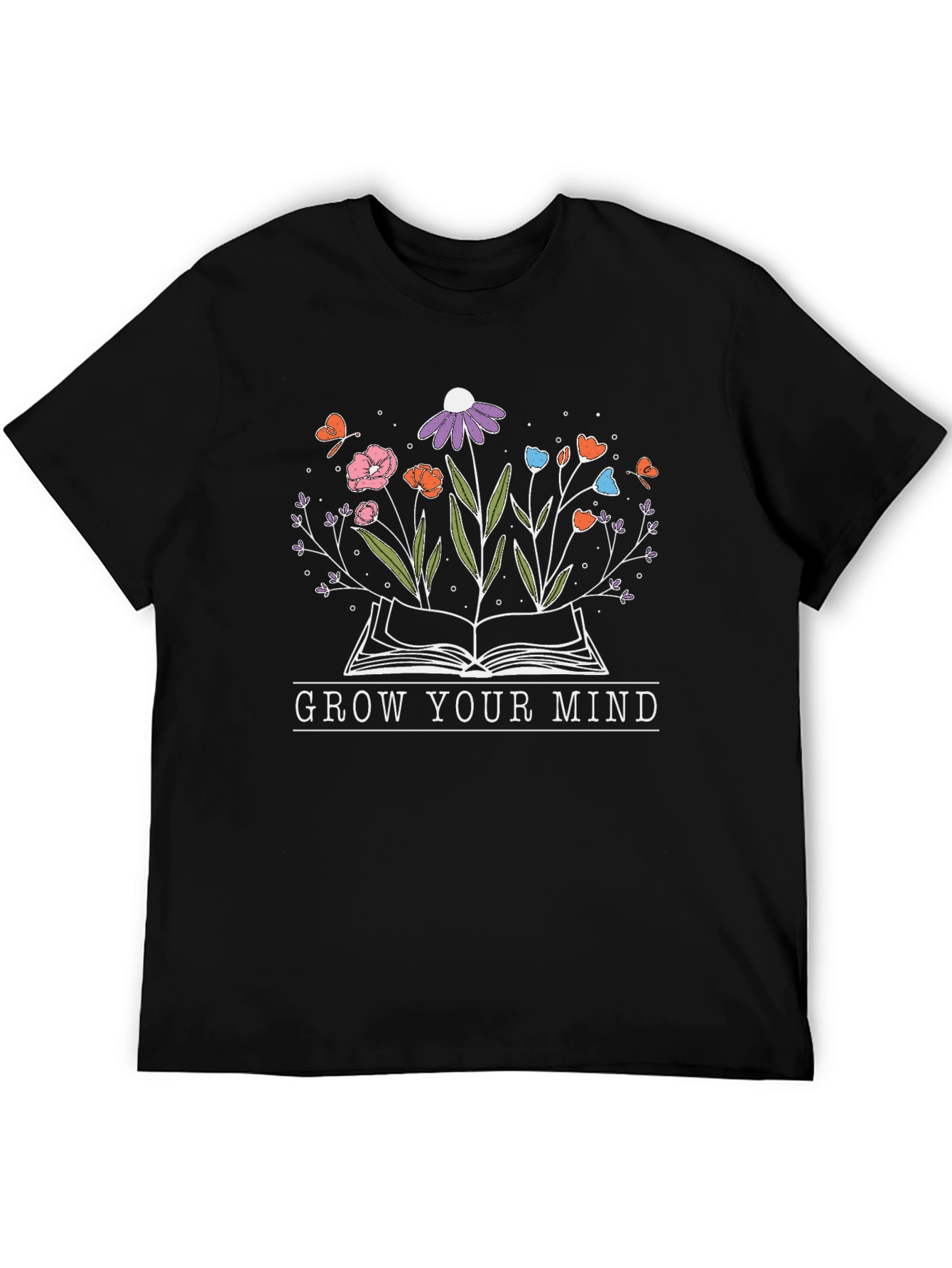 Grow Your Mind Book and Flowers T-Shirt