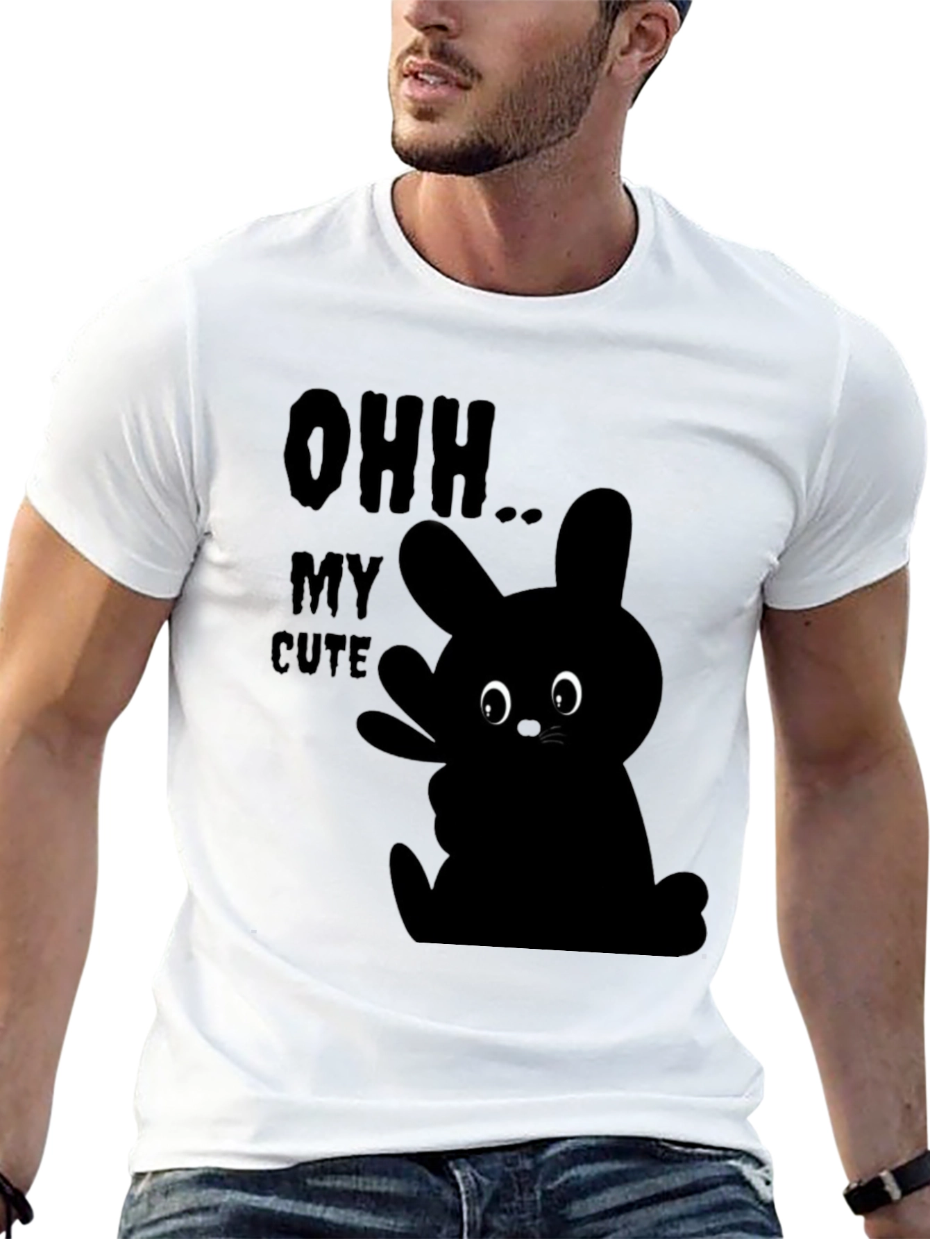 Cute Bunny Graphic Black T-Shirt