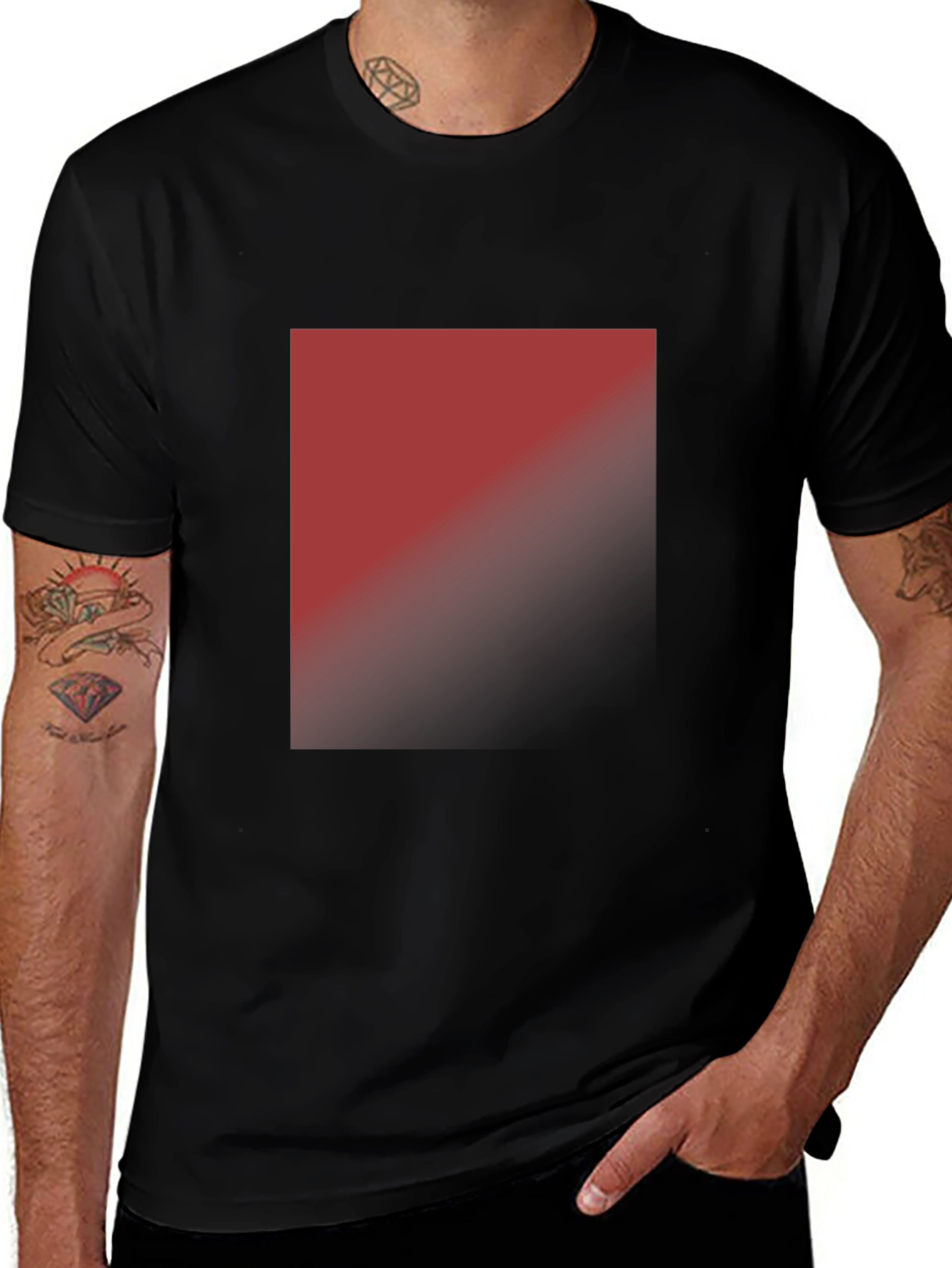 Modern Black T-Shirt with Abstract Gradient Square Design