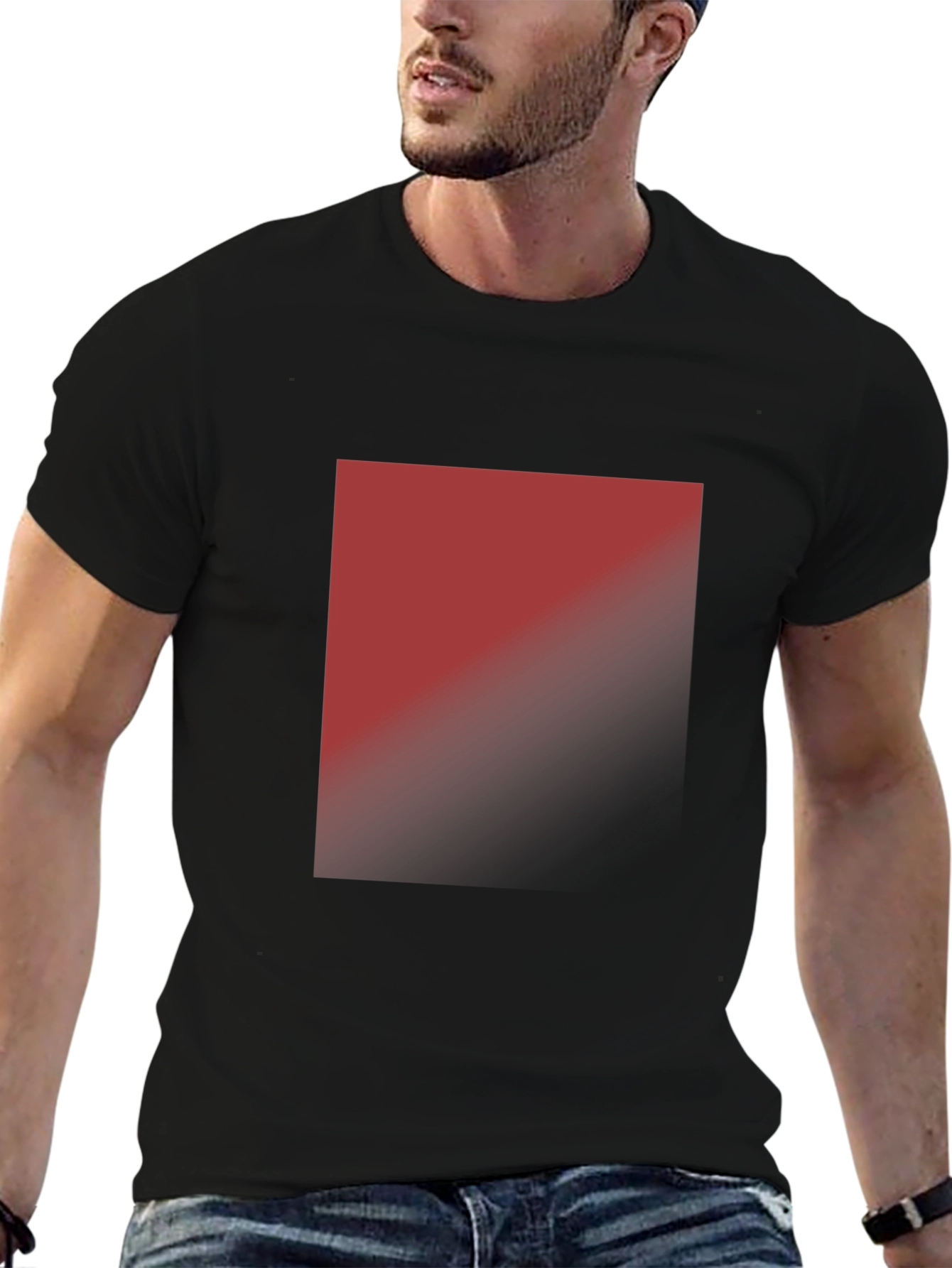 Modern Black T-Shirt with Abstract Gradient Square Design