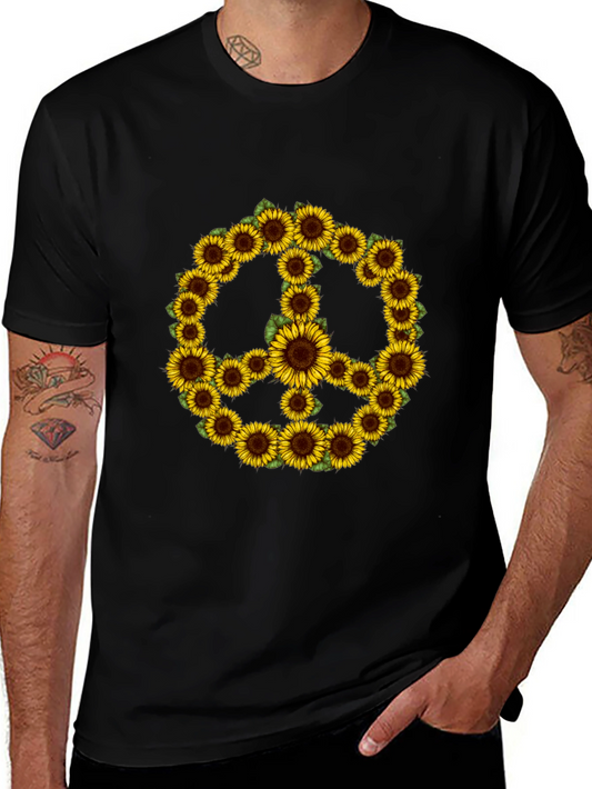 Sunflower Peace Sign Black T-Shirt