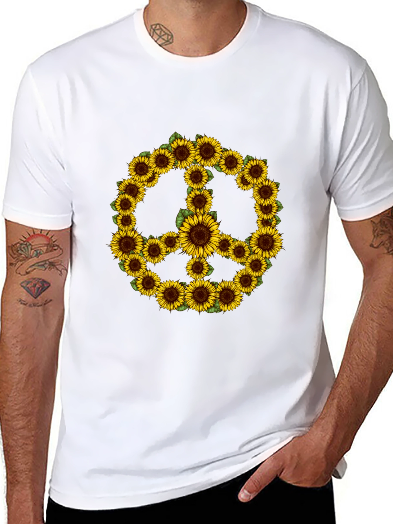 Sunflower Peace Sign Black T-Shirt