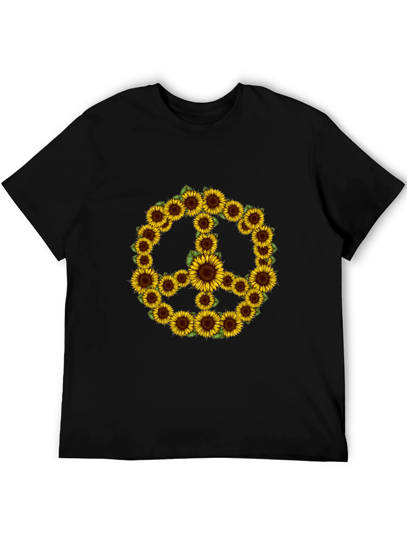 Sunflower Peace Sign Black T-Shirt