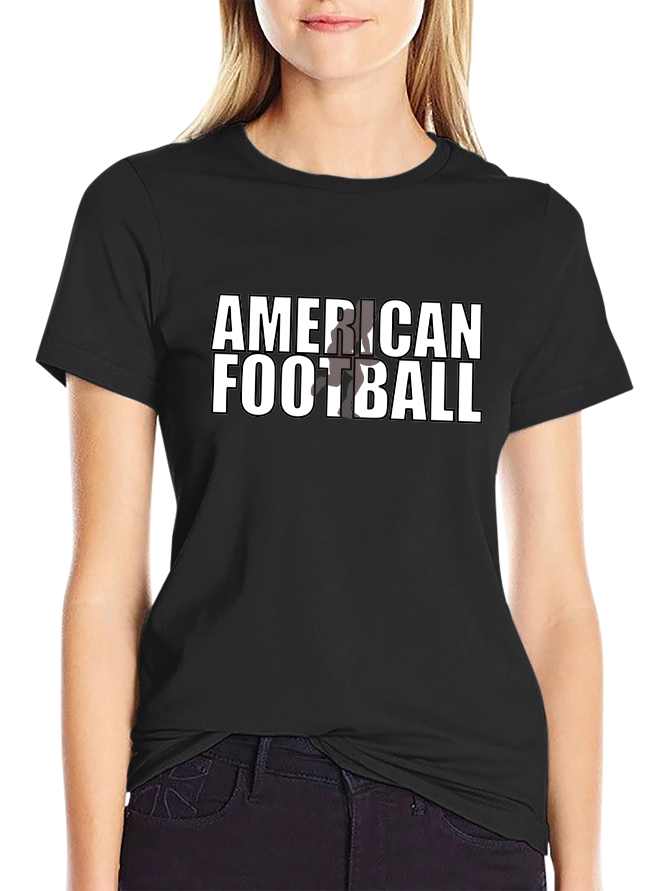 American Football Graphic Tee - Black Cotton Casual T-Shirt