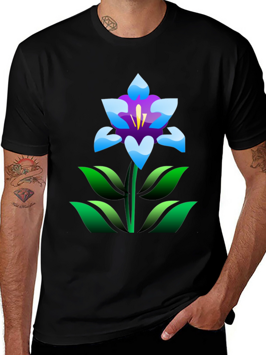 Floral T-Shirt - Black with Graphic Flower Print
